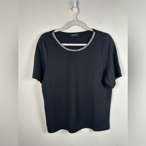 For Cynthia Embellished Neckline Black Tee Shirt Size Medium NWT